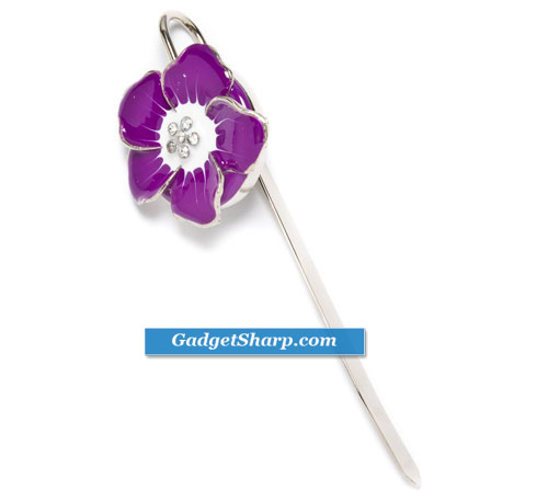 Purple Painted Metal Crystal Flower Bookmark