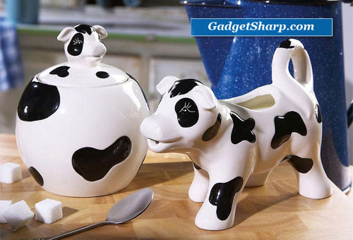 Black & White Cow Ceramic Cream And Sugar Bowl Set