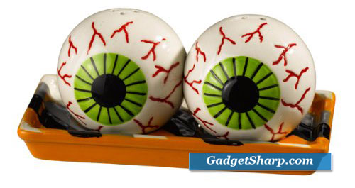 Grasslands Road Monster Mash Eyeball Magnetic Salt and Pepper Set with Striped Tray