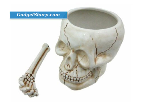 Cool Ceramic Skull Bowl W/ Bone Spoon