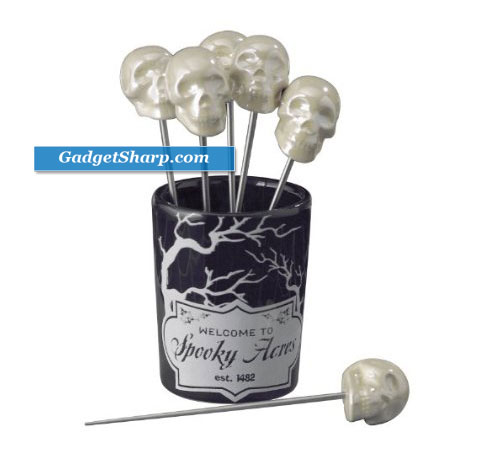 Ghoulish Glamour Skull Toothpicks with Holder